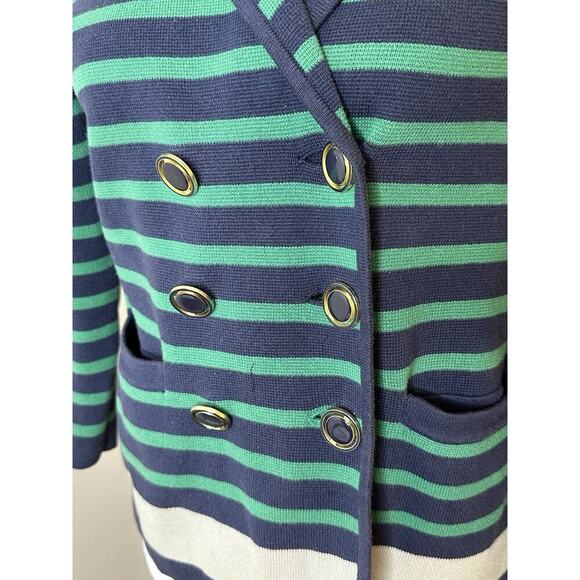 Banana Republic Navy Blue Green Striped Sweater Cardigan Jacket Blazer m w8 - Picture 2 of 7